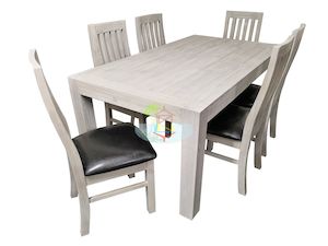 New Arrival: Amanda# NZ Pine White Wash White Wash Dining Suite | 1.8M Table&6 Chairs