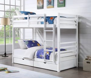 '-Weekly Specials- Tina# Solid Wooden Bunk bed & 2 Drawers | Single+Single | White| TR