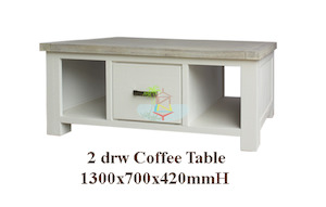 Ashland# Acacia White&Wood Ash Top Coffee Table | &2 Drawer | LS