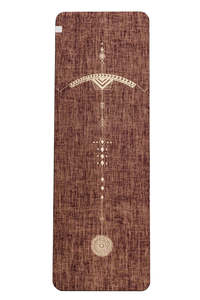 Bow Arrow: Bow and Arrow Design Printed on  Red Wine coloured PER and Organic Jute Yoga Mat.