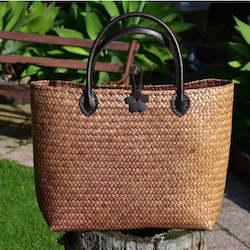 Bags: Wheat Coloured  Handwoven  Krajood Bag with Leather Handles | yompai