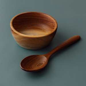 Wooden Utensils For Children: The Toddler Learning Set: 11cm Teak Bowl & Spoon