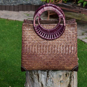 Handcrafted Sustainable Bags For Everyday Style Eco Friendly Stylish: Distinctive Handwoven Krajood Bag with Cane Handles