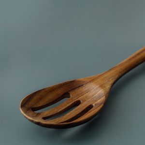 Spoons Knives And Forks: Handcrafted Long Teak Slotted Spoon (34cm)