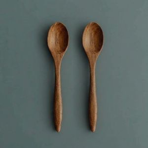 Two Handcrafted Teak Teaspoons with Angled Handle | Sustainable Wooden Spice & Tea Spoon Set