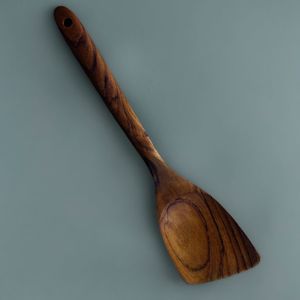 Wooden Kitchen Utensils: Handcrafted Left-Handed Teak Angled Spatula