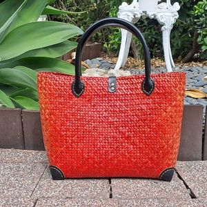 Handcrafted Sustainable Bags For Everyday Style Eco Friendly Stylish: Handwoven Red Bag with Leather Strap Handles | Yompai NZ