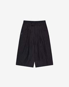 Shorts: Double Pleated Shorts | NAVY PINSTRIPE