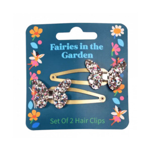 Fairy Themed Accessories: Fairies in the Garden - Glitter Butterfly Hair Clips (set of 2)
