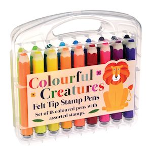 Art Craft: Felt tip stamp pens (set of 18) - Colourful Creatures