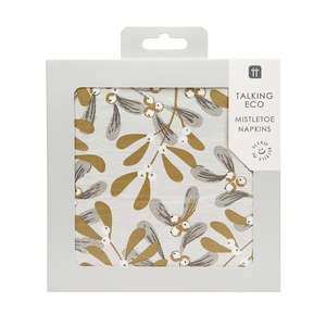 Wooden Toys 1: Gold Mistletoe Christmas Napkins - 20 Pack