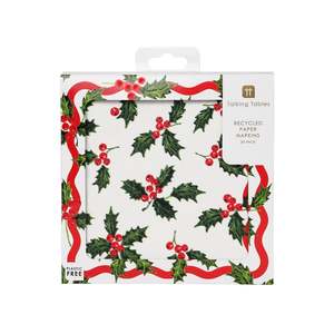 Wooden Toys 1: Holly White Christmas Paper Napkins - 20 Pack