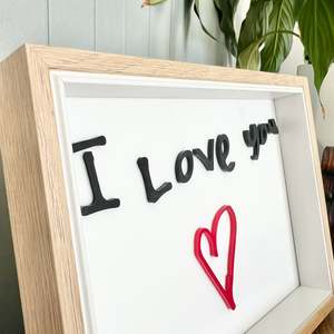 Frames: I love you with heart hand drawn artwork in frame