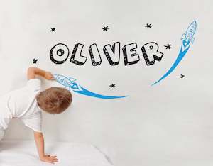 Space rockets with name Wall Decal