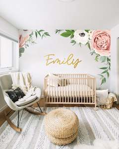 Custom Text: Elegant Glitter Floral Bouquet – Custom Name Wall Decal