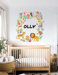 Animal Wreath with Custom Name Wall Decal