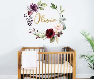 Custom Text: Watercolour Rose Bouquet Wreath Wall Decal