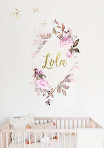 Custom Text: Lola’s Flower Wreath Wall Decal