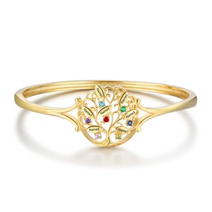 Products: Personalised Family Tree Bangle With 7 Names Engraved and Birthstones Your Jewellery NZ