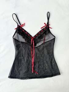 00’s Red ribbon mesh cami | Size 10-12