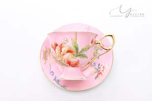 Coffee Cup And Saucer Set: Butterflies in Love with Flowers PInk Teacup & Saucer