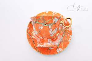 Classic Orange Apricot Flowers Teacup & Saucer