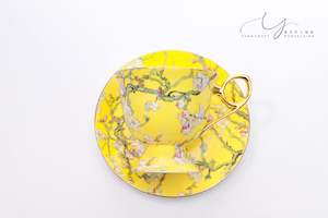 Classic Yellow Apricot Flowers Teacup & Saucer