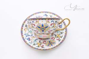 Traditional Chinese Ancient Imperial White Famille-rose Teacup & Saucer