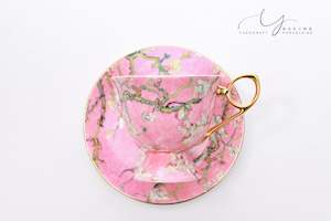 Classic Pink Apricot Flowers Teacup & Saucer