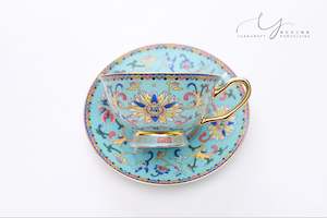 Traditional Chinese Ancient Imperial Blue Famille-rose Teacup & Saucer