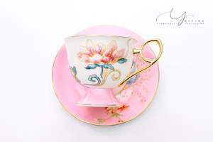 Coffee Cup And Saucer Set: Flowers Bloom In Prosperity Pink Cup & Saucer