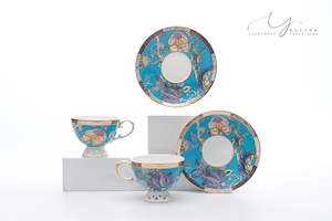 Sets For Two: Hollowed-out Base Floral and Bees Teacups & Saucers For Two