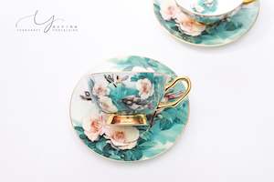 Realistic Depiction Of Flowers And Cuckoo Teacups & Saucers Sets for Two