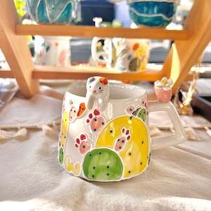 Handmade Cactus Mug with Cat Spoon