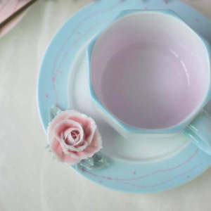 Handmade Flower Teacup and Saucer - Baby Blue