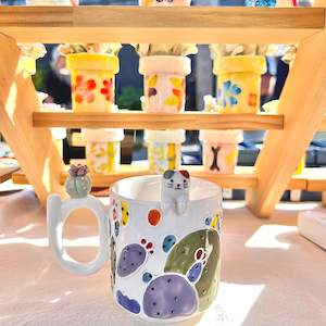 Handmade Cactus Mug with Cat Spoon