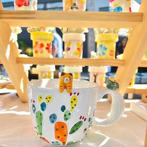 Handmade Cactus Super Large Mug with Cat Spoon