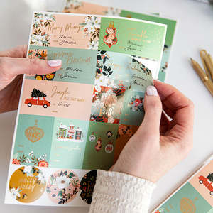 G I F T W R A P C A R D S: Floral Fields Christmas Stickers - 45 pack