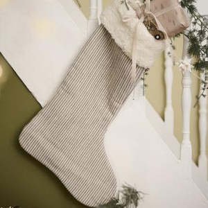 Christmas Stocking | Brown/White Stripes
