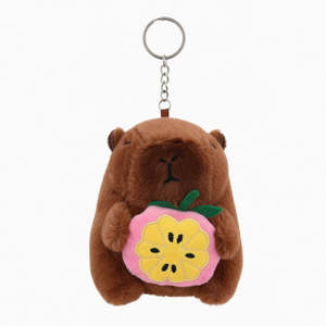 Capybara Plush Keychain with Apple – Fluffy Kawaii Charm