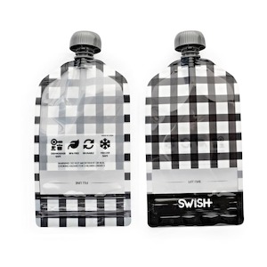 Swish Reusable Food Pouches 140ml Black Checked - 2 Pack