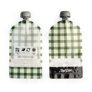 Swish Reusable Food Pouches 140ml Green Checked - 2 Pack