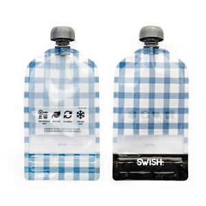 Swish Reusable Food Pouches 140ml Blue Checked - 2 Pack