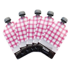 Swish Reusable Food Pouches 140ml Pink Checked Designs - 5 Pack