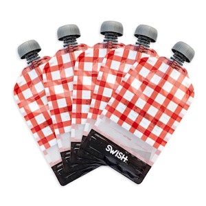 Swish Reusable Food Pouches 140ml Red Checked Designs - 5 Pack