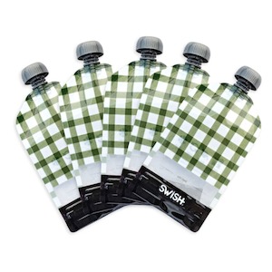 Swish Reusable Food Pouches 140ml Green Checked Designs - 5 Pack