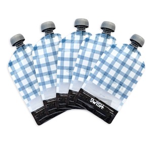 Swish Reusable Food Pouches 140ml Blue Checked Designs - 5 Pack