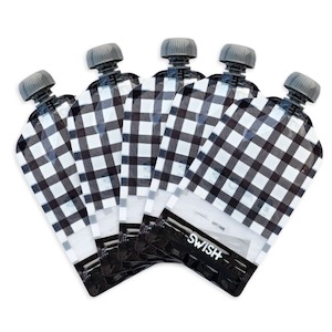 Swish Reusable Food Pouches 140ml Black Checked Designs - 5 Pack