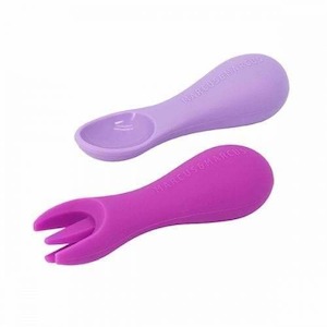 Marcus & Marcus Silicone Palm Grasp Spoon & Fork Set Purple & Lilac