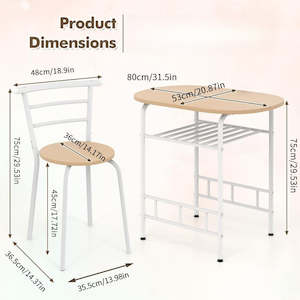 3PCS Dining Set, Dinning Table Chair, Compact Table and 2 Chairs Set Nature